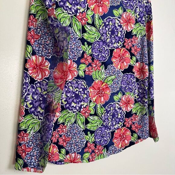IBKUL Larisa Print Top Crew Neck Long Sleeve UPF 50+ Hydrangea Floral Mesh Small - Picture 5 of 10
